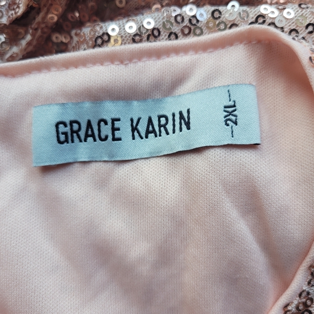 Grace Karin Pink Sequin Top with Belt, BNWOT, Size 2X - Picture 7 of 8
